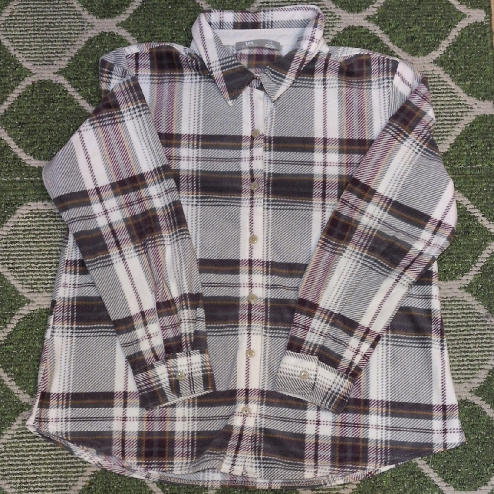 Riders by Lee Women's Soft Fabric Plaid Button Down Shirt - Green Purple & White